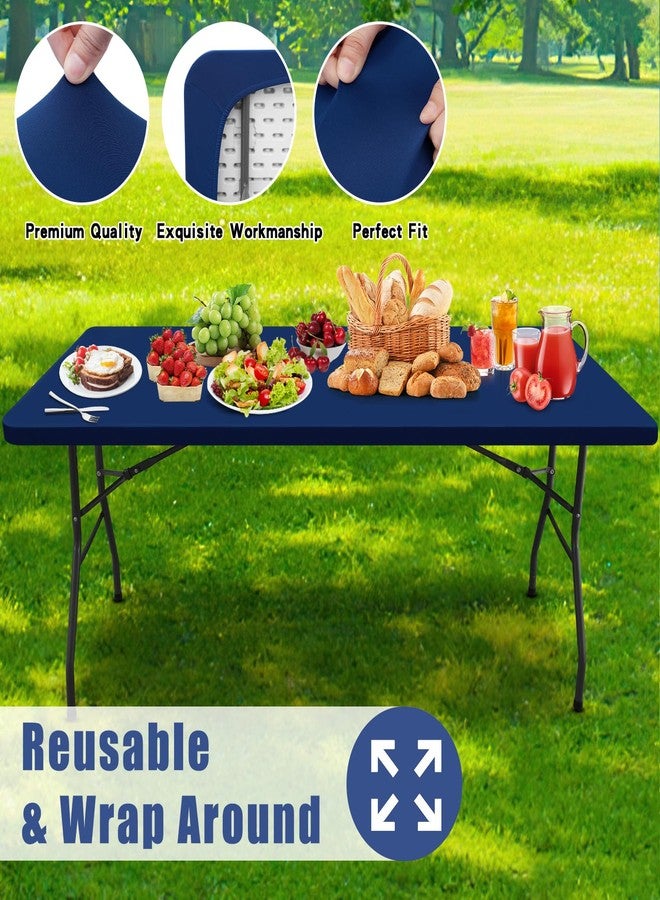 Moosfor Spandex 6 Foot Rectangle Table Cloth 2 Pack, Elastic Fitted Tablecloths for Picnic, Stretch Washable Patio Table Cover for Outdoor, Camping, Banquet and Parties (Navy, 30"x72") - Image 5