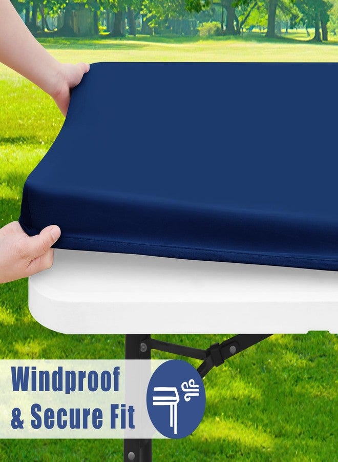 Moosfor Spandex 6 Foot Rectangle Table Cloth 2 Pack, Elastic Fitted Tablecloths for Picnic, Stretch Washable Patio Table Cover for Outdoor, Camping, Banquet and Parties (Navy, 30"x72") - Image 3