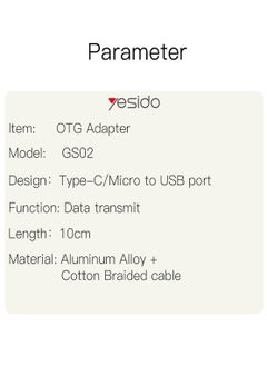 Yesido Yesido GS02 Cotton Braided Cable 2 in 1 Widely Compatible Anti-stretch 10CM OTG Adapter Type-C/Micro TO USB - Black  - Image 4