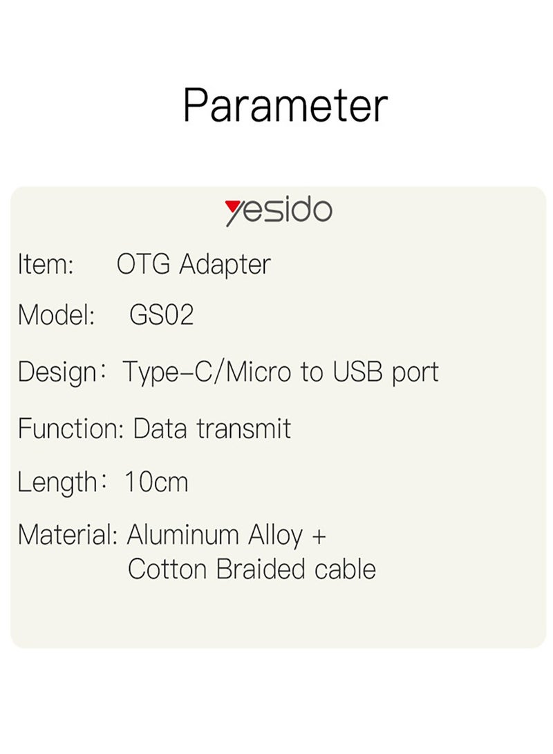 Yesido GS02 Cotton Braided Cable 2 in 1 Widely Compatible Anti-stretch 10CM OTG Adapter Type-C/Micro TO USB - Black - Image 4