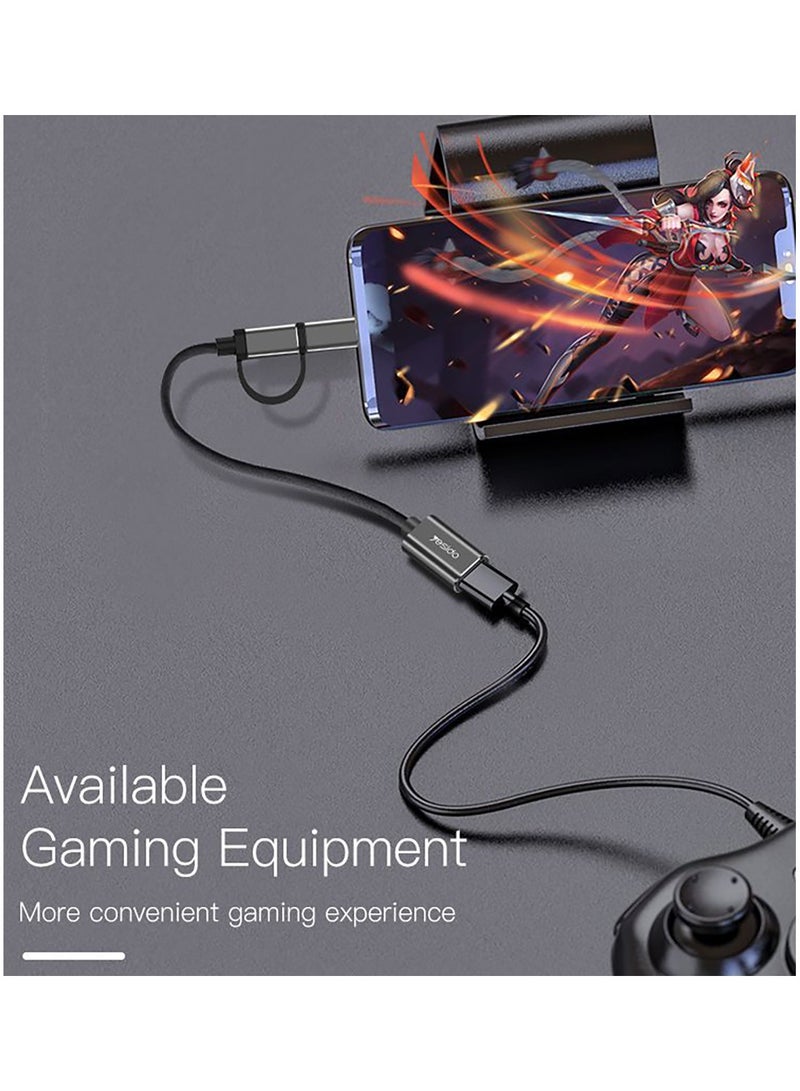 Yesido GS02 Cotton Braided Cable 2 in 1 Widely Compatible Anti-stretch 10CM OTG Adapter Type-C/Micro TO USB - Black - Image 5