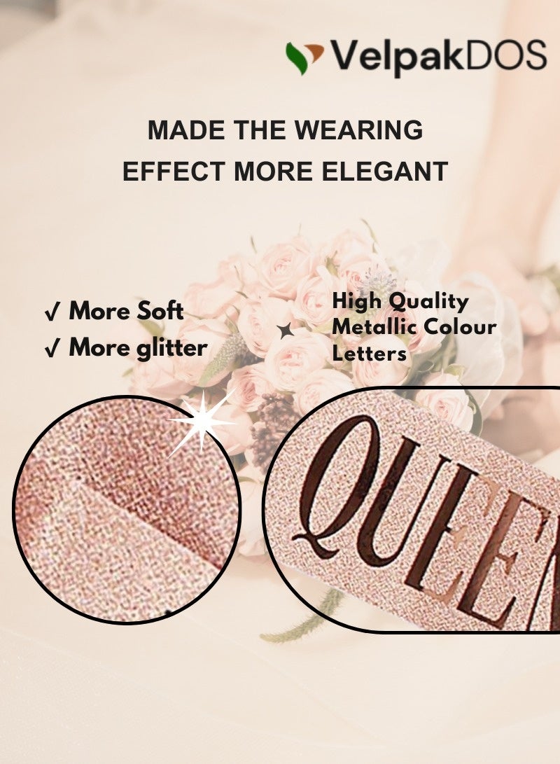 VelpakDOS Birthday Queen Sash & Rhinestone Headband Set – Rose Gold Glitter Birthday Sash with Sparkly Crown Tiara, Birthday Girl Accessories, Gifts for Women & Girls, Party Decoration Supplies, Celebration Photo Props - Image 3