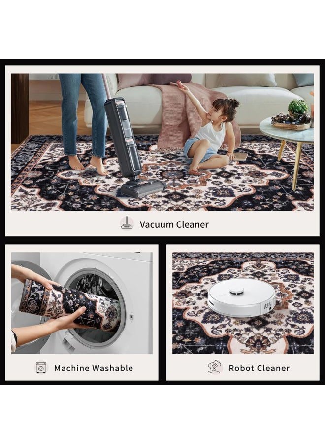 Ciicool Area Rug 5x7ft Washable Rugs for Living Room Non-Slip Indoor Rugs Large Low-Pile Mat Floor Carpet Vintage Rug for Bedroom Dinning Foyer Decor - Image 5