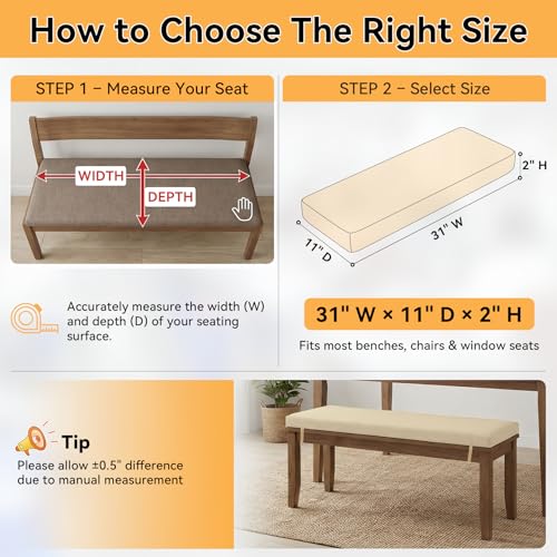 ROFIELTY Bench Cushion 30.5 inch, Durable Bench Cushions for Indoor Furniture, Non-Slip Window Seat Cushions Indoor, Personalized Custom Bench Cushion (30.5x11x2inch,Light Brown) - Image 3