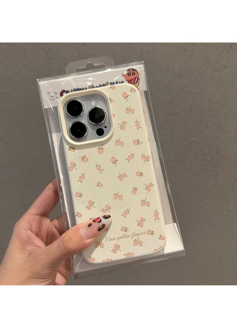 NIBEMINENT Small Floral Leather Grain Protective TPU Case Cover For iPhone 14 Pro Max, White