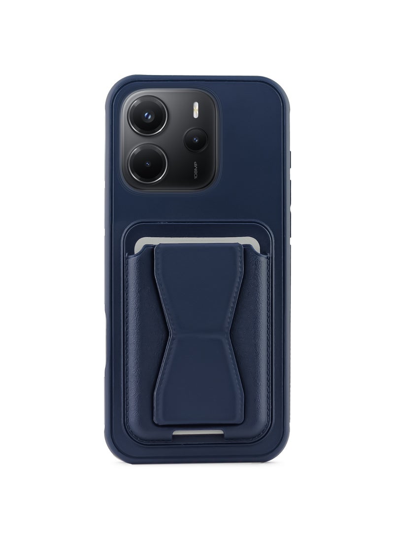 غطاء خلفي من الجلد مع محفظة بطاقات، جراب قابل للطي مقاوم للصدمات متوافق مع هاتف Xiaomi Redmi note 14 4G (ليس 5G) (أزرق)