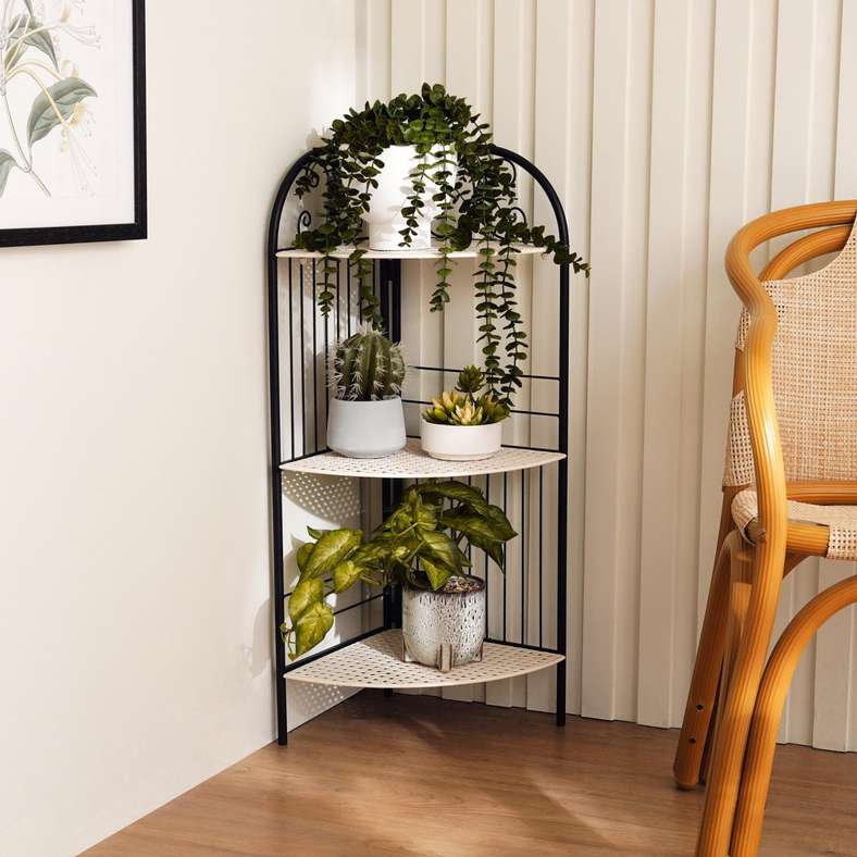 حامل نباتات معدني بزاوية 3 طبقات لتزيين المنزل
