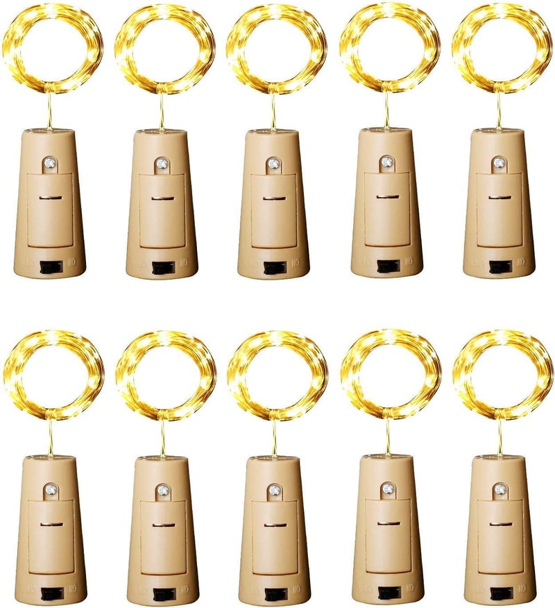 Aluan أضواء زجاجات النبيذ مع سدادة، 12 LED 10 عبوة أضواء خرافية / سلسلة مضادة للماء تعمل بالبطارية لتزيين حفلات الجرة والزفاف وعيد الميلاد والمهرجانات والبارات، أبيض دافئ - Image 1
