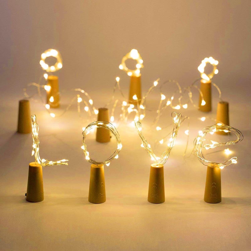 Aluan أضواء زجاجات النبيذ مع سدادة، 12 LED 10 عبوة أضواء خرافية / سلسلة مضادة للماء تعمل بالبطارية لتزيين حفلات الجرة والزفاف وعيد الميلاد والمهرجانات والبارات، أبيض دافئ - Image 4
