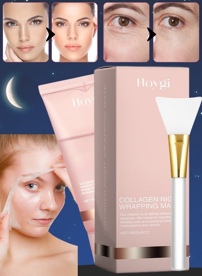 Hoygi قناع كولاجين ليلي للتغليف 75 جرام يروي البشرة بعمق طوال الليل قناع وجه كولاجين قناع تقشير كولاجين عميق قناع كولاجين ليلي للتغليف لتوحيد لون البشرة وتغذية عميقة - Image 1