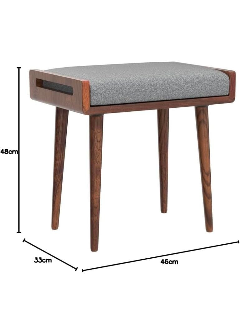 IThree Solid sheesham Wooden StoolSeatOttomanBench in Solid Sheesham Wood Stool with Cushion Sitting Chair - Image 3