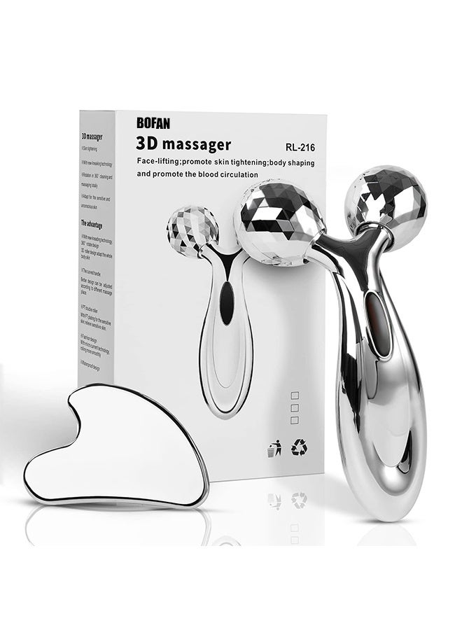 BOFAN Stainless Steel Gua Sha and Face Roller Set, Facial Tool for Face Sculpting, Metal Skin Care, Massager for Women - Image 1