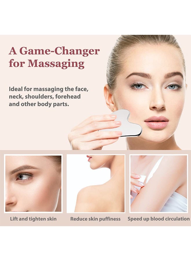 BOFAN Stainless Steel Gua Sha and Face Roller Set, Facial Tool for Face Sculpting, Metal Skin Care, Massager for Women - Image 3