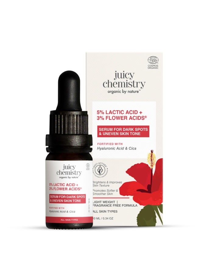 Juicy Chemistry Lactic Acid and Flower Acids Serum, 10 ml, Gentle Exfoliating Serum for Glowing Skin - Image 1