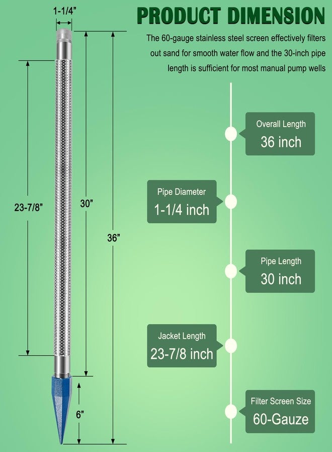 Bonbo 1721-1 1-1/4-Inch by 30-Inch Well Stainless Steel Drive Points, Heavy Duty Sand Points Well for Various of Soil, Drive Well Point - Image 2