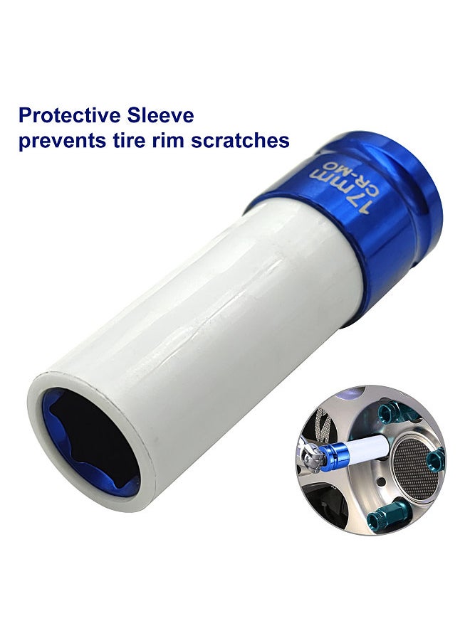 1/2'' Drive 17mm Lug Nut Socket, Color Coded Non-marring Impact Deep Lug Nut Socket with Protective Sleeve