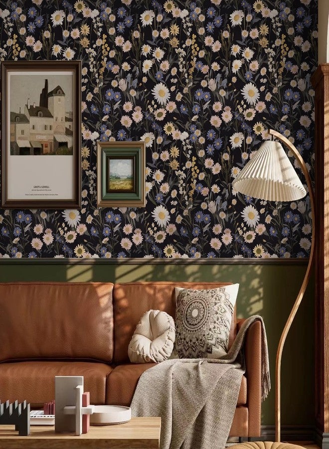 Abyssaly Vintage Floral Peel and Stick Wallpaper, Flower Contact Paper, Boho Daisy Self Adhesive Removable Decorative Wall Paper for Bedroom Cabinets Shelf Drawer Decor 17.3" x 118" - Image 2