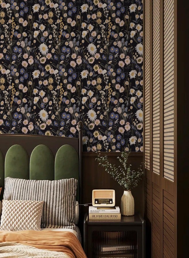 Abyssaly Vintage Floral Peel and Stick Wallpaper, Flower Contact Paper, Boho Daisy Self Adhesive Removable Decorative Wall Paper for Bedroom Cabinets Shelf Drawer Decor 17.3" x 118" - Image 4