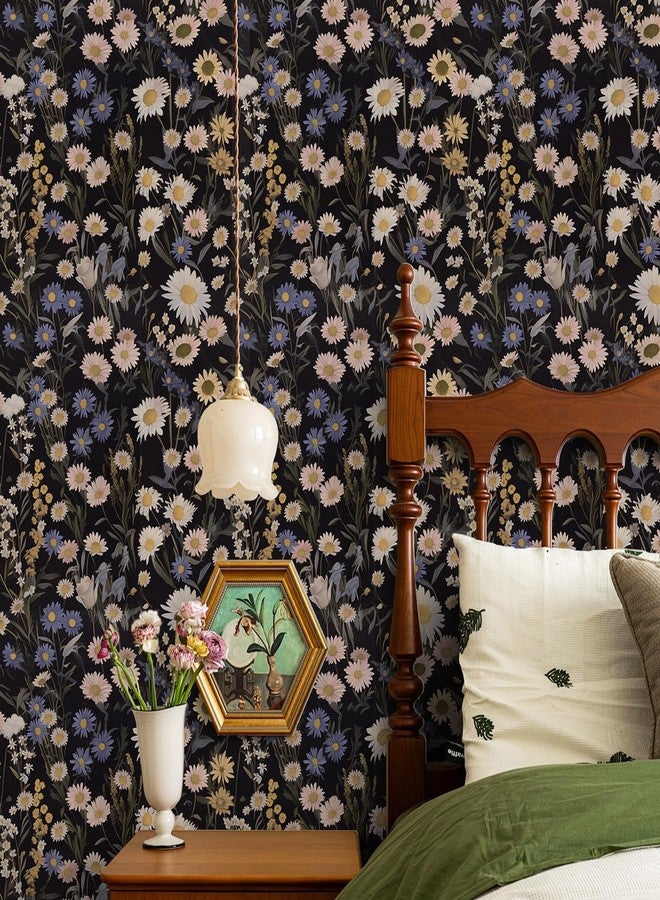 Abyssaly Vintage Floral Peel and Stick Wallpaper, Flower Contact Paper, Boho Daisy Self Adhesive Removable Decorative Wall Paper for Bedroom Cabinets Shelf Drawer Decor 17.3" x 118" - Image 3