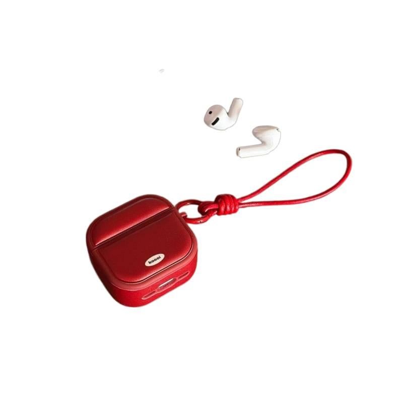 AD حافظة حماية متوافقة مع سماعات AirPods Pro / سماعات AirPods 3 جلدية مع غطاء صلب باللون أحمر وحماية من الخدش وحمل يومي خفيف خفيف الوزن باللون الأحمر - Image 3