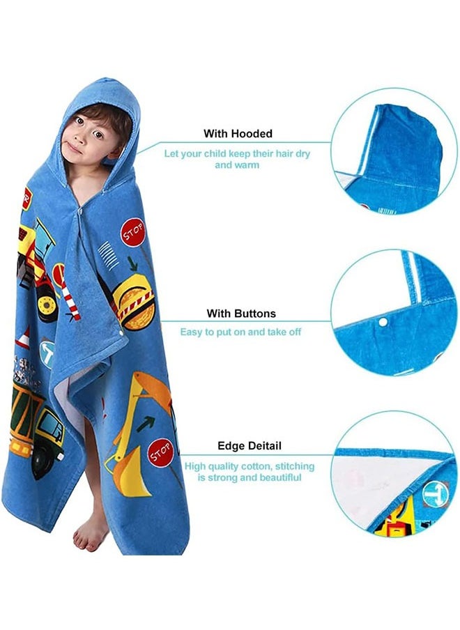 LENND Kids Hooded Beach Bath Towel,Baby Surf Poncho Toddlers Soft Real Cotton Wrap Changing Robe for Boy Girl Shower/Beach/Pool Child Cover ups 127x76 CM Large Towel Wrap,Engineering Vehicle Pattern  - Image 3
