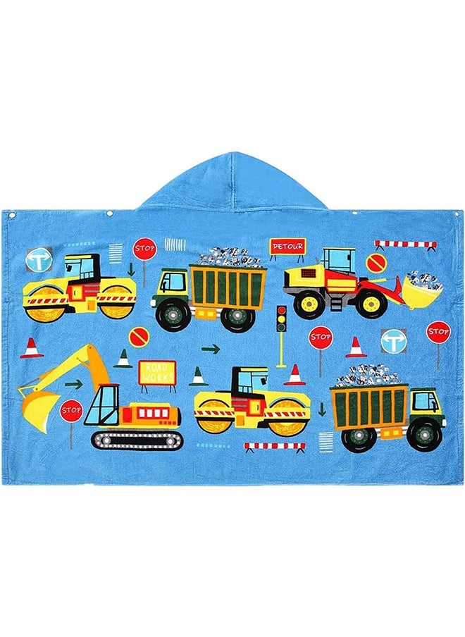 LENND Kids Hooded Beach Bath Towel,Baby Surf Poncho Toddlers Soft Real Cotton Wrap Changing Robe for Boy Girl Shower/Beach/Pool Child Cover ups 127x76 CM Large Towel Wrap,Engineering Vehicle Pattern  - Image 5