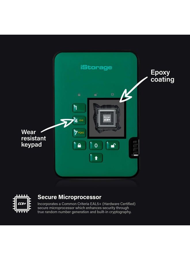 iStorage قرص Ashur2 SSD سعة 512 جيجابايت - محرك أقراص ثابت آمن - محمي بكلمة مرور، مقاوم للغبار/الماء، تشفير الأجهزة IS-DA2-256-SSD-512-GN - Image 4