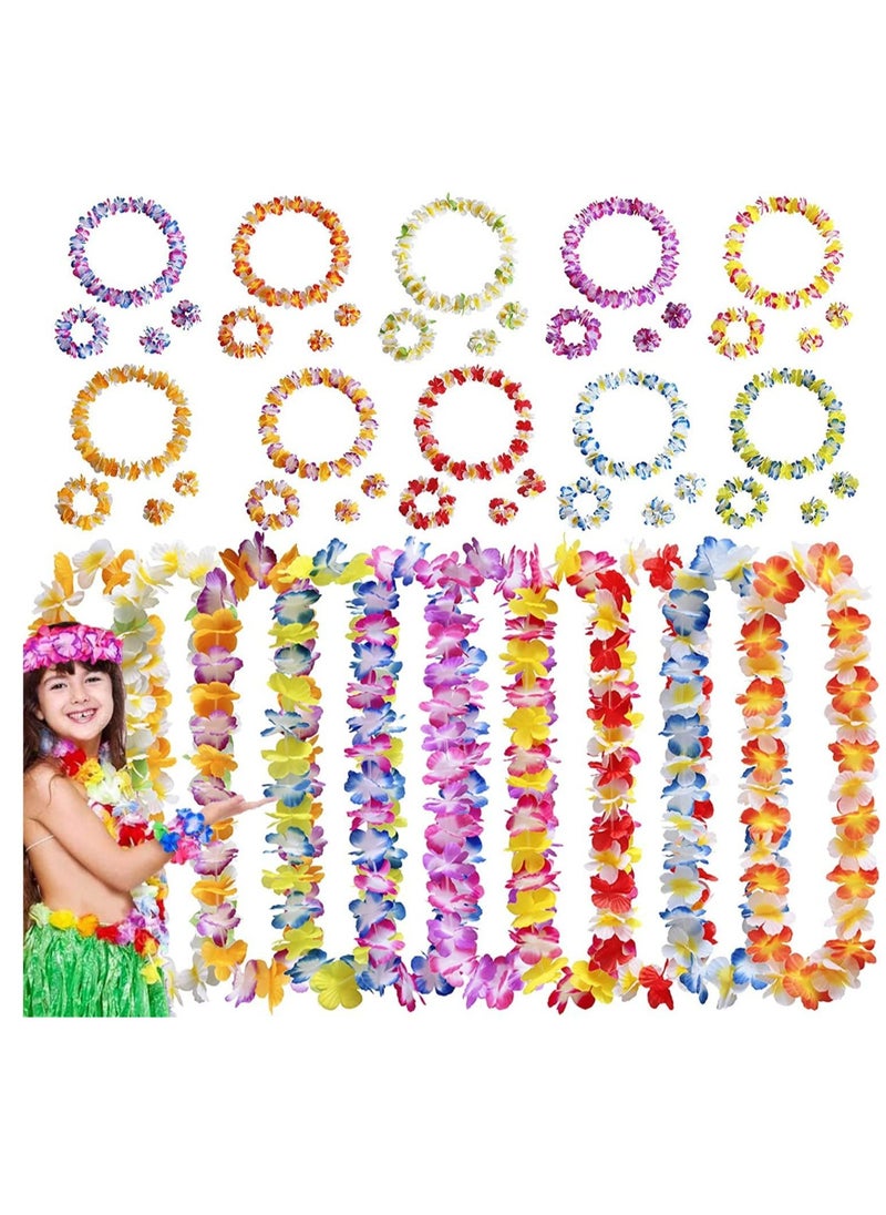 SYOSI - Hawaiian Leis, 10 PCS Garland Flower, Tropical Party Necklace, Headbands and Wristbands, Kids and Adults, Summer Beach Favors, Birthday, Wedding Decorations - Image 1