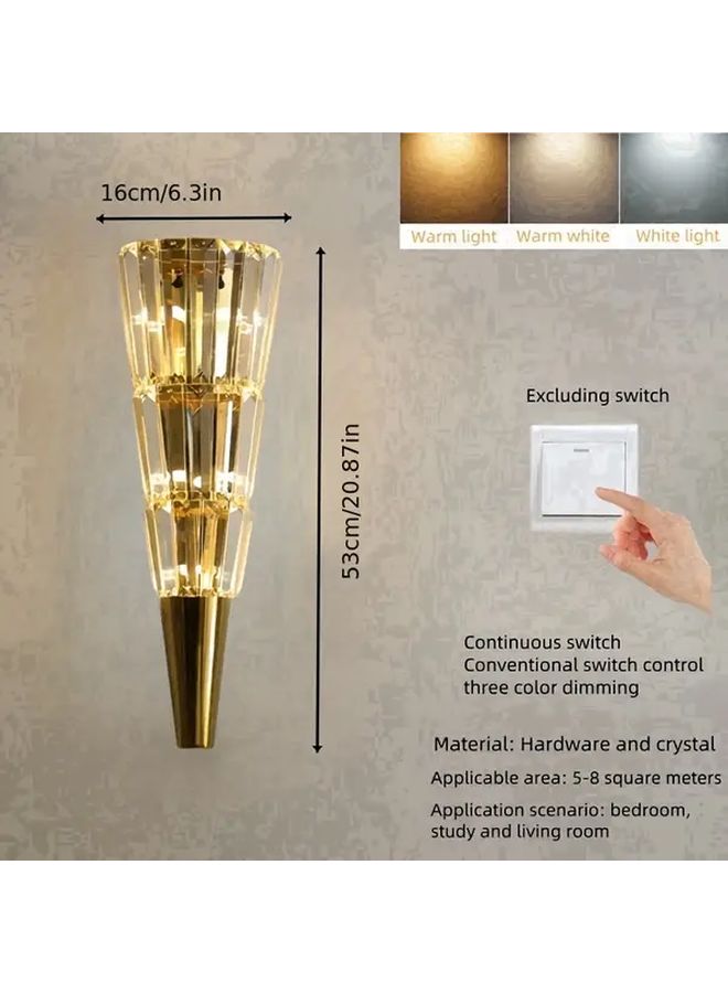 Modern Golden LED Crystal Wall Sconce 3 Color Changing Light Torch Design For Bedroom Living Room Study And Hallway Decor With Installation Hardware - Image 4
