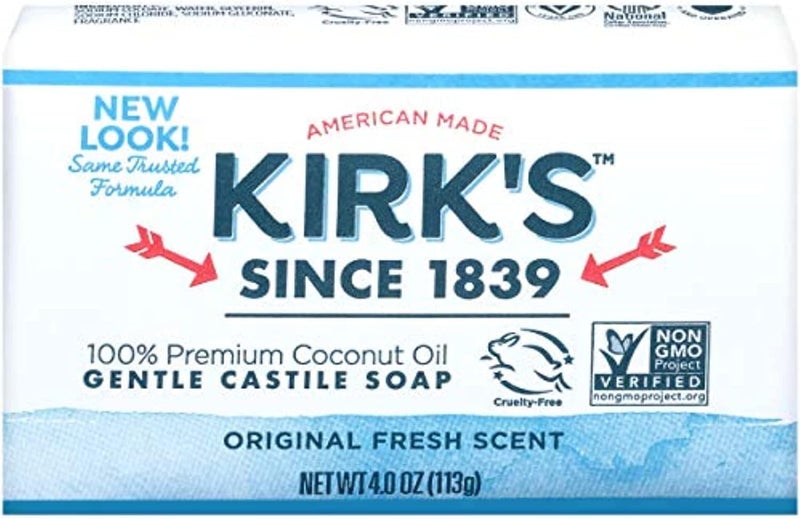 Kirk's Natural Castile Bar Soap - 100% Premium Coconut Oil, Original Fresh Scent, 4oz - 5 Pack - Image 1