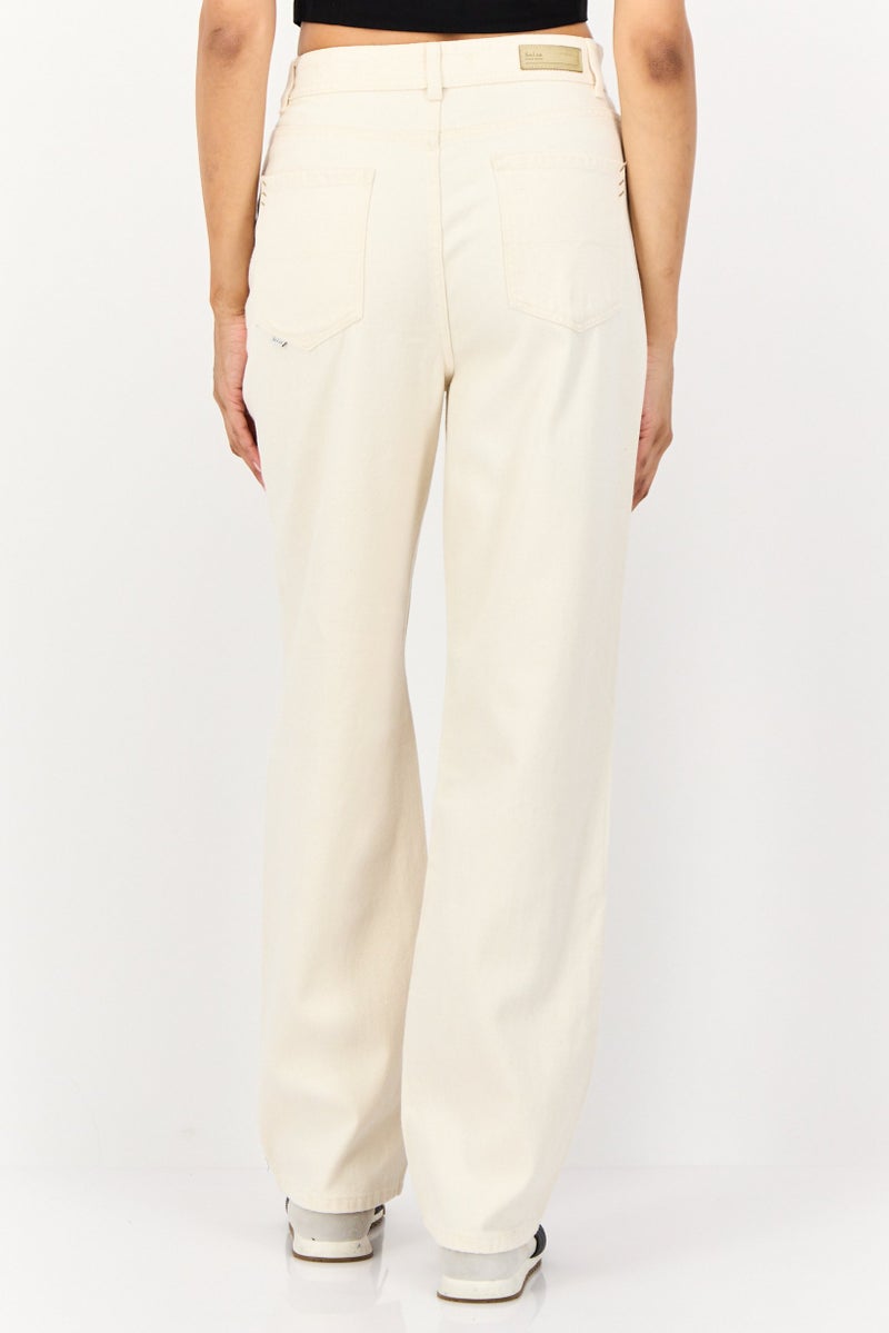 SALSA Women Straight Fit Washed Non Stretchable Jeans, Beige - Image 4