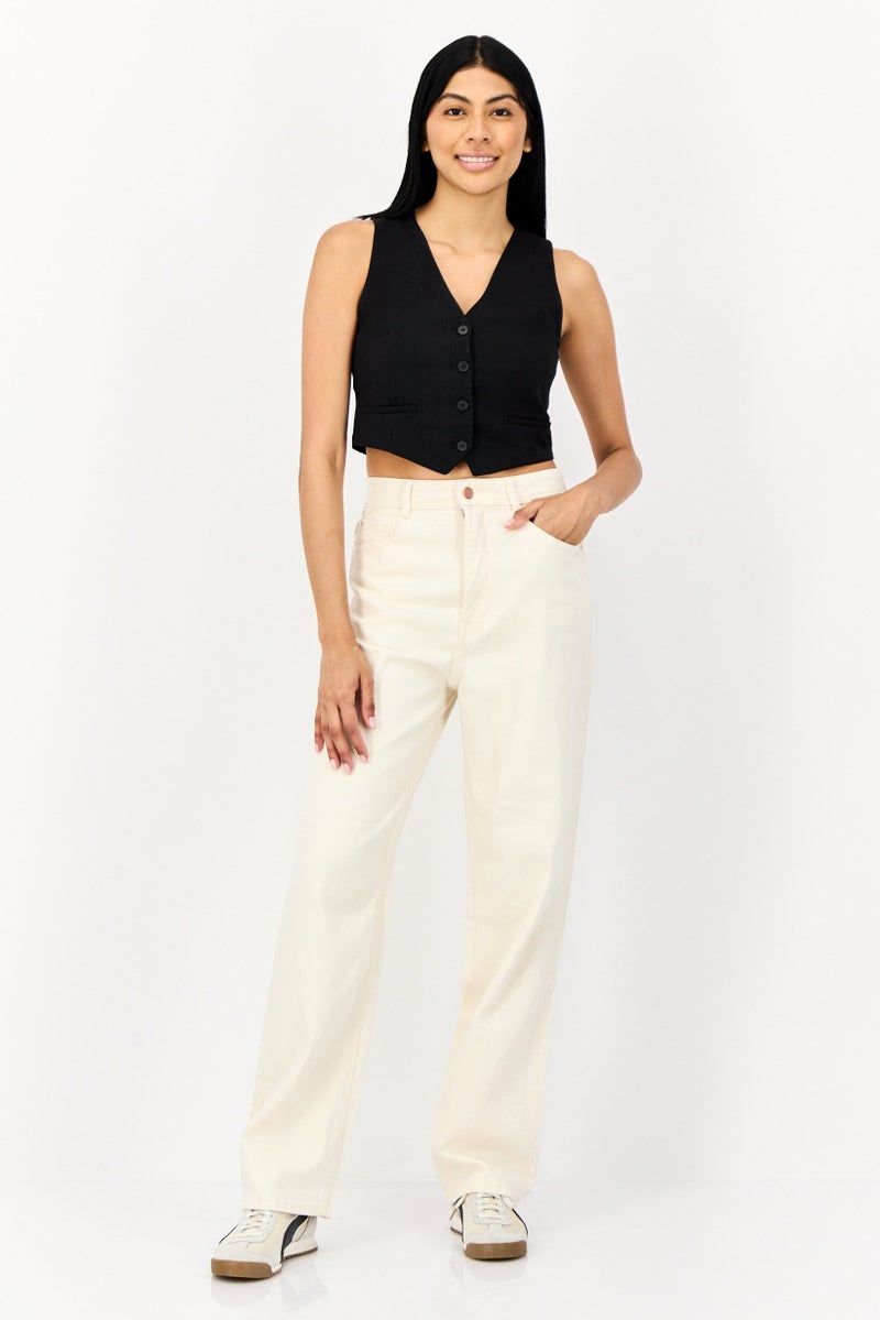 SALSA Women Straight Fit Washed Non Stretchable Jeans, Beige - Image 2