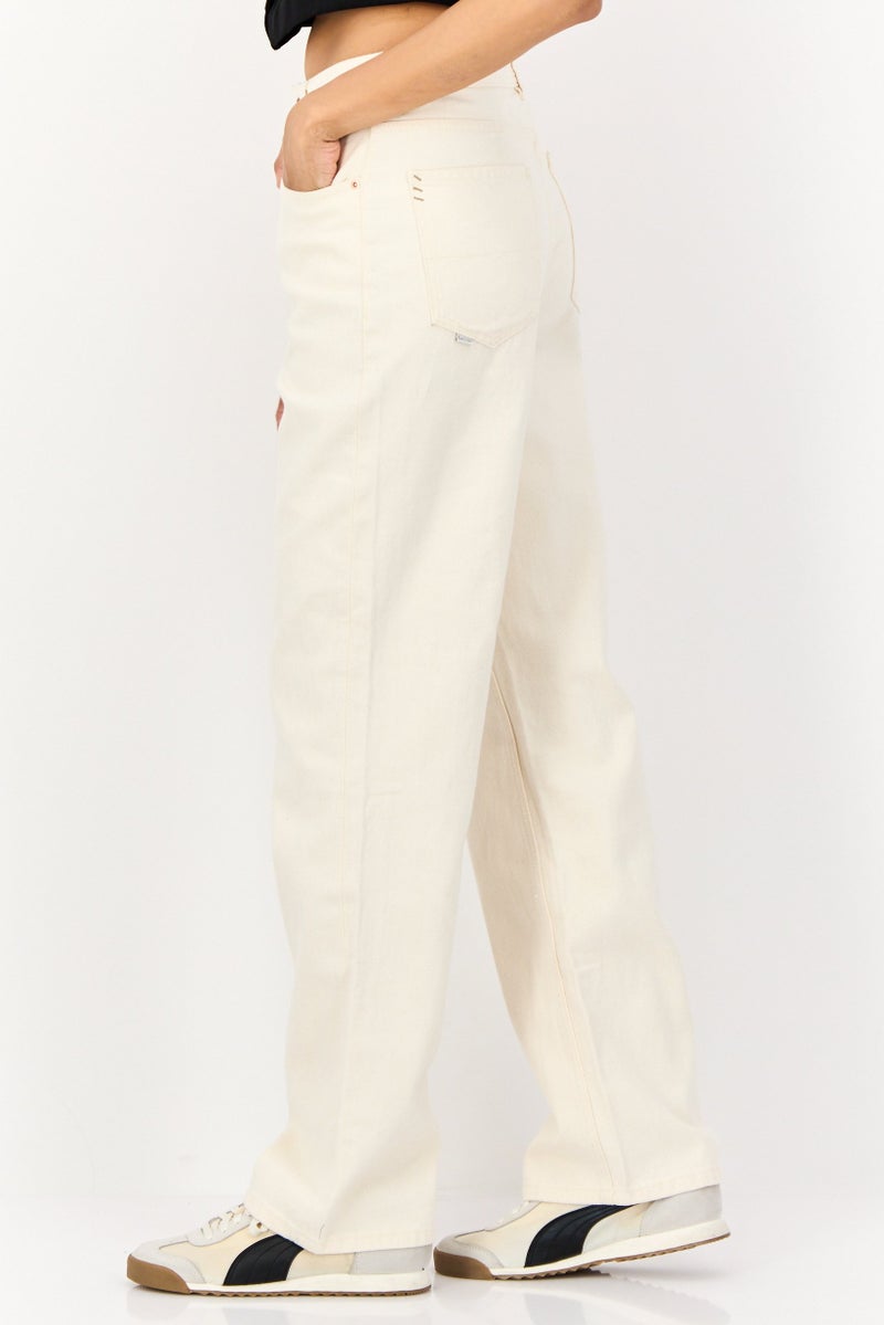 SALSA Women Straight Fit Washed Non Stretchable Jeans, Beige - Image 3