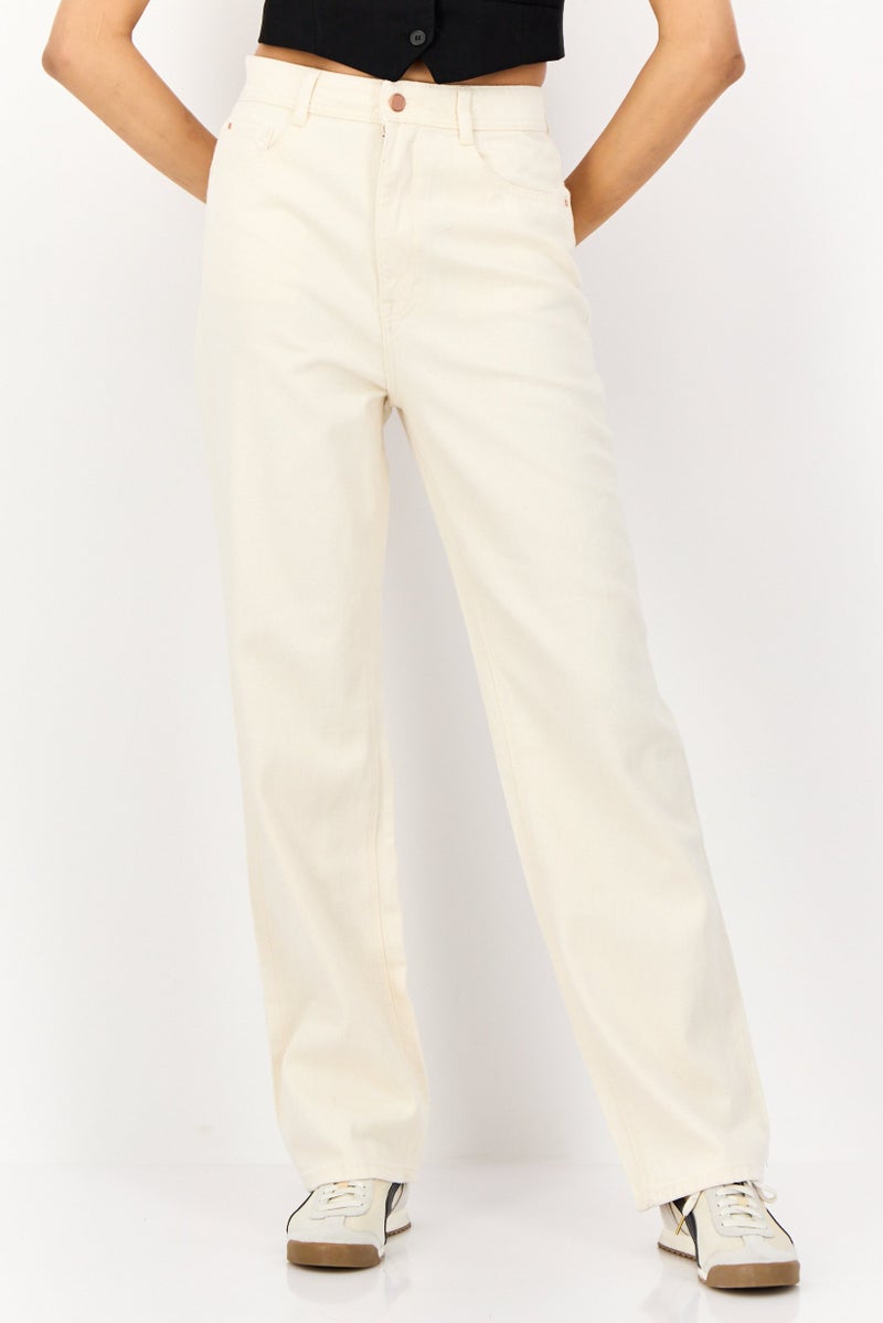 SALSA Women Straight Fit Washed Non Stretchable Jeans, Beige - Image 1