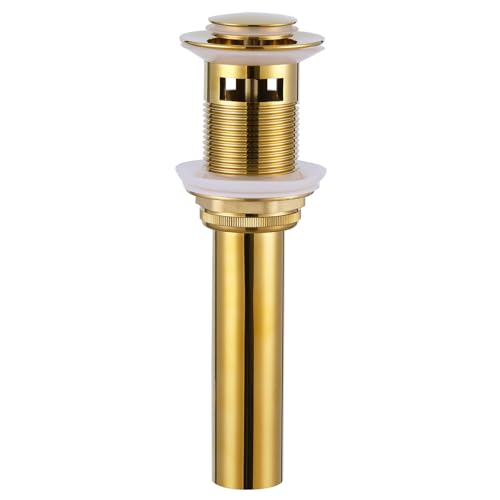 Angle Simple Sink Drain Stopper, Brass Bathroom Sink Stopper Replacement, Pop Up Drain with Overflow Hole, Gold - Image 1