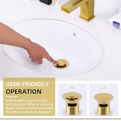 Angle Simple Sink Drain Stopper, Brass Bathroom Sink Stopper Replacement, Pop Up Drain with Overflow Hole, Gold - Image 4