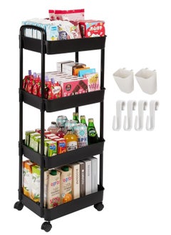 General 4-Tier Rolling Utility Cart with Wheels Detachable Utility Storage Cart Rack with Handle and Lockable Casters Multi-Functional Storage Trolley for Office Kitchen Bathroom (Black 4-Tier)  - Image 1