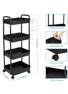 General 4-Tier Rolling Utility Cart with Wheels Detachable Utility Storage Cart Rack with Handle and Lockable Casters Multi-Functional Storage Trolley for Office Kitchen Bathroom (Black 4-Tier)  - Image 3