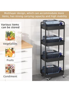 General 4-Tier Rolling Utility Cart with Wheels Detachable Utility Storage Cart Rack with Handle and Lockable Casters Multi-Functional Storage Trolley for Office Kitchen Bathroom (Black 4-Tier)  - Image 4
