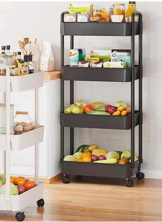 General - 4-Tier Rolling Utility Cart with Wheels Detachable Utility Storage Cart Rack with Handle and Lockable Casters Multi-Functional Storage Trolley for Office Kitchen Bathroom (Black 4-Tier) - Image 1