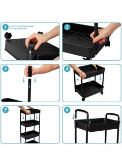 General 4-Tier Rolling Utility Cart with Wheels Detachable Utility Storage Cart Rack with Handle and Lockable Casters Multi-Functional Storage Trolley for Office Kitchen Bathroom (Black 4-Tier)  - Image 5