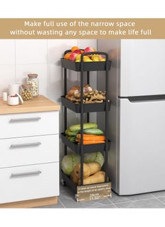 General 4-Tier Rolling Utility Cart with Wheels Detachable Utility Storage Cart Rack with Handle and Lockable Casters Multi-Functional Storage Trolley for Office Kitchen Bathroom (Black 4-Tier)  - Image 2