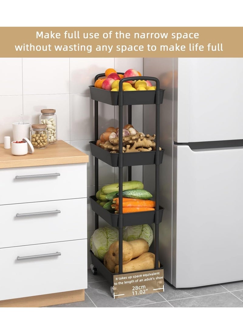 General - 4-Tier Rolling Utility Cart with Wheels Detachable Utility Storage Cart Rack with Handle and Lockable Casters Multi-Functional Storage Trolley for Office Kitchen Bathroom (Black 4-Tier) - Image 1