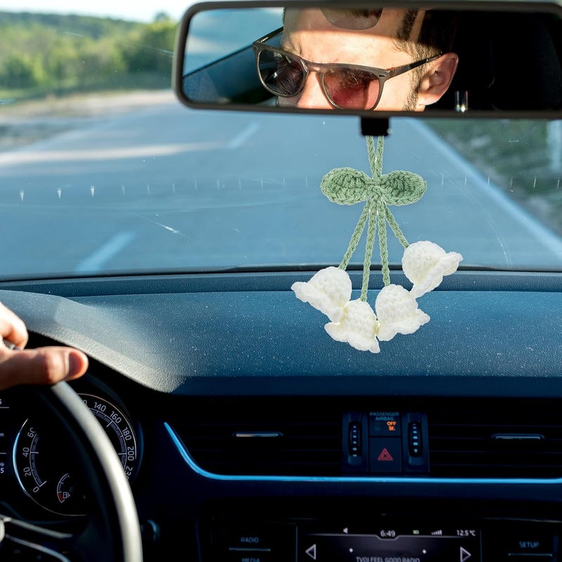 LLOUSSAK Lily of The Valley Car Charm - Crochet Rearview Mirror Accessories - Image 5