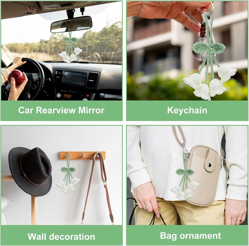 LLOUSSAK Lily of The Valley Car Charm - Crochet Rearview Mirror Accessories - Image 4