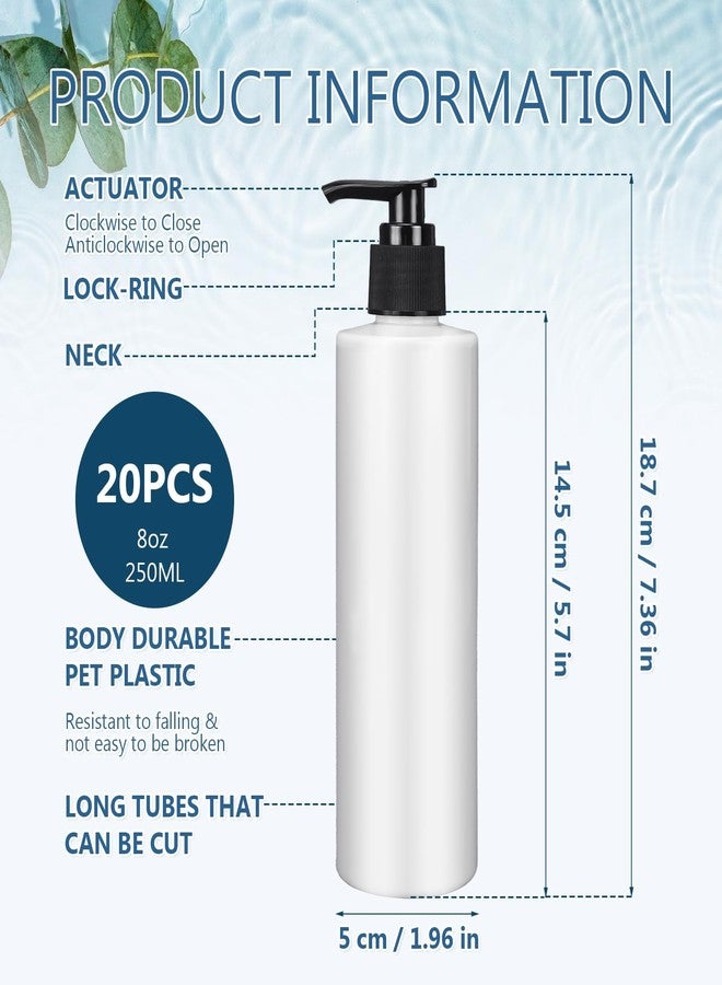 M-Aimee 20 Pcs Plastic Pump Dispenser Bottle Bulk, 8 oz Empty Lotion Bottle Refillable Containers with Pump for Shampoo Massage Oil Dispensing Travel Daily Life (White) - Image 2