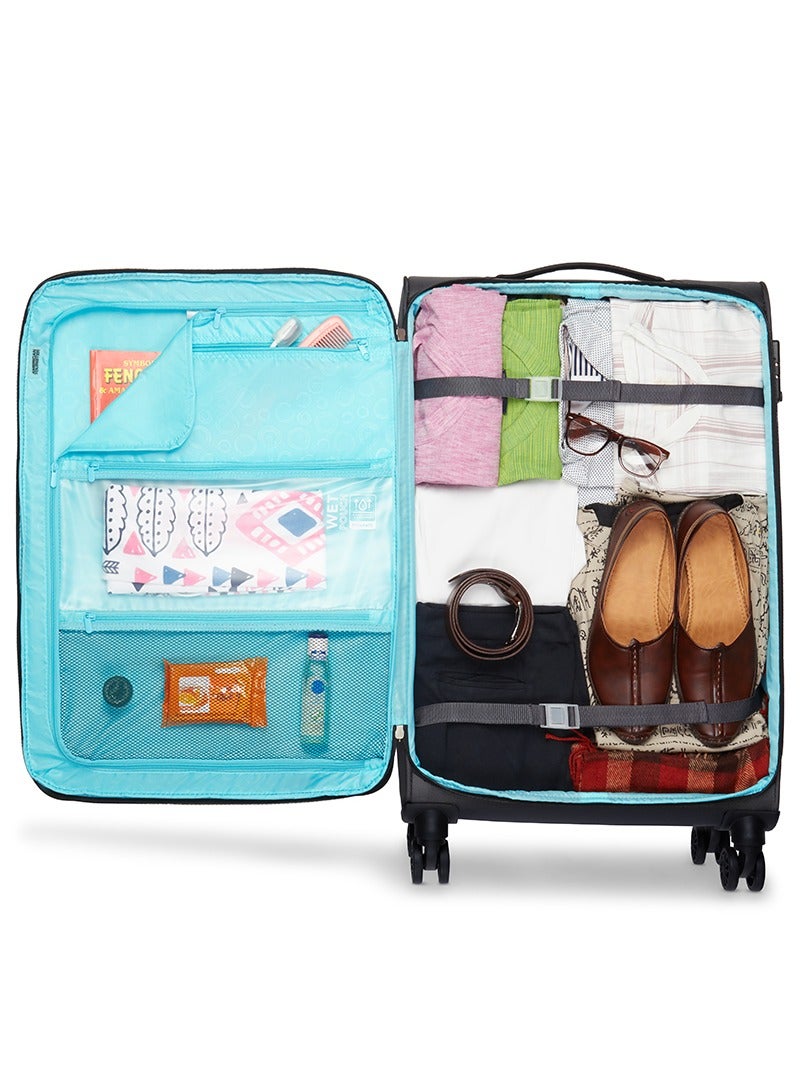 AMERICAN TOURISTER Majoris + Suitcase, Check-In Size 70 cm / 26 inch, 4 Spinner Wheels, Soft Top, 100% Polyester, Black|Corner Guards|Multi Front Pocket|TSA Combination Lock|Expandable|Retractable Aluminum Handle - 3 Years International Warranty - Image 4