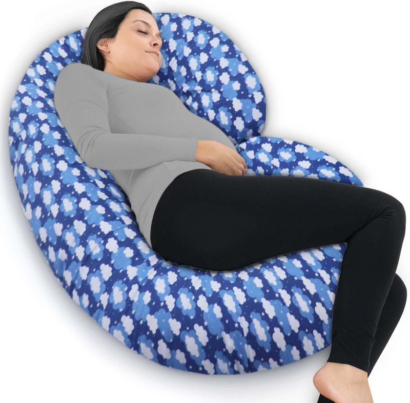 COOZLY COOZLY C Shaped Pregnancy Pillow Maternity Pillow 100 Cotton Removable Covers Premium Pregnocare Fibres Pregnancy Sleeping Pillow 03 Super PremiumCloudsMulticolor