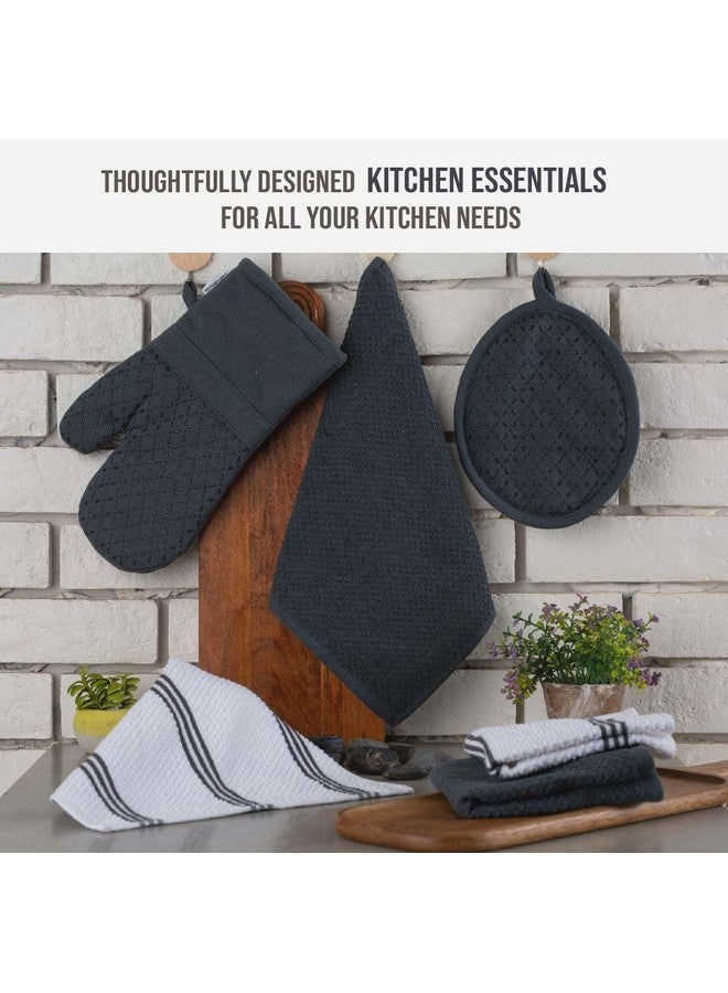 LANE LINEN Lane Linen Kitchen Towels and Dishcloths Sets - 16 Pc Kitchen Essentials for New Home, Heat Resistant Silicone Oven Mitts & Pot Holder, Absorbent Terry Kitchen Towels, Dish Towels for Kitchen - Grey  - Image 3