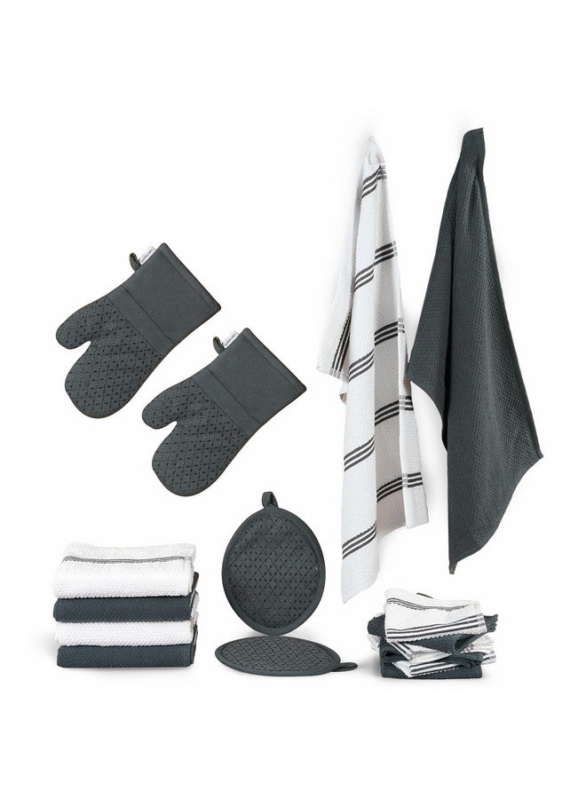 LANE LINEN Lane Linen Kitchen Towels and Dishcloths Sets - 16 Pc Kitchen Essentials for New Home, Heat Resistant Silicone Oven Mitts & Pot Holder, Absorbent Terry Kitchen Towels, Dish Towels for Kitchen - Grey  - Image 1